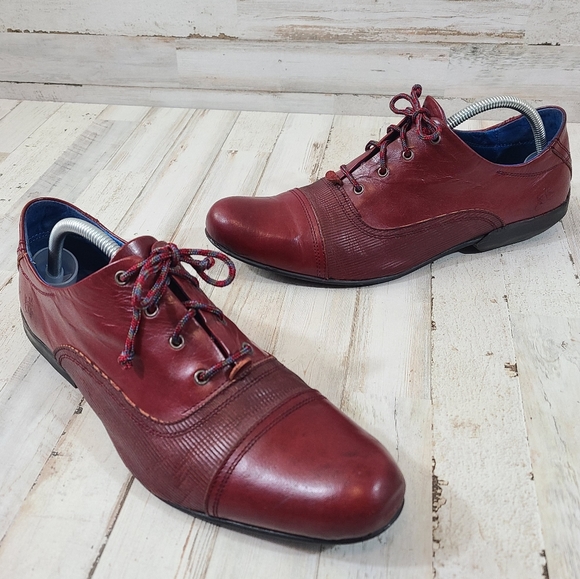 John Fluevog Red Leather Oxford Mens Shoes - Picture 1 of 15